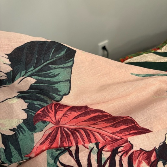 Zara Linen wrap blouse puff sleeve pink tropical print - Picture 7 of 13